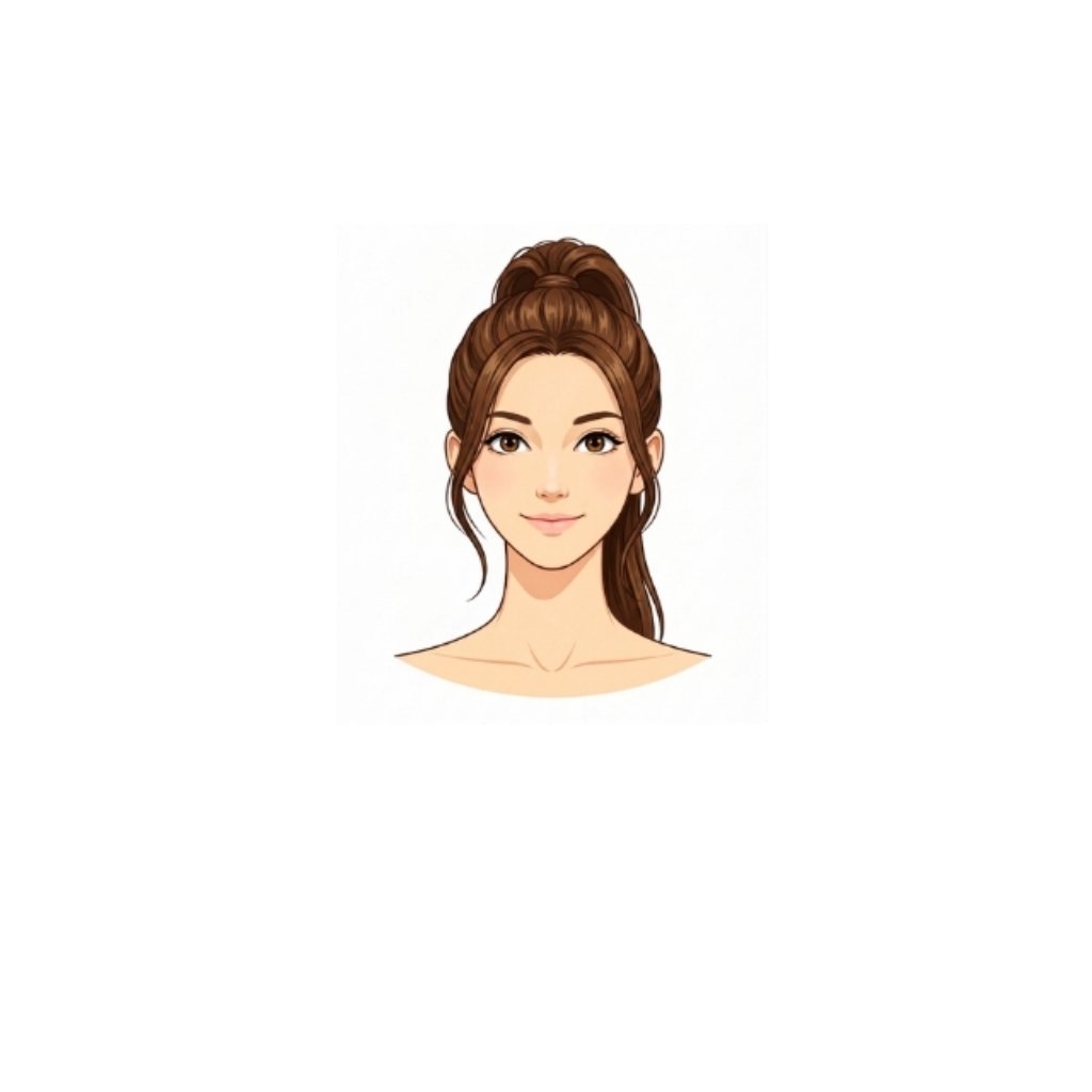 High ponytail with face framing layers for round face female